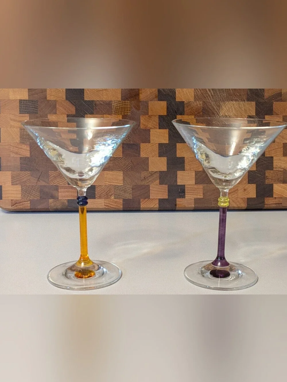Colored Stem Martini Glasses in Amber and Purple - Set of 2